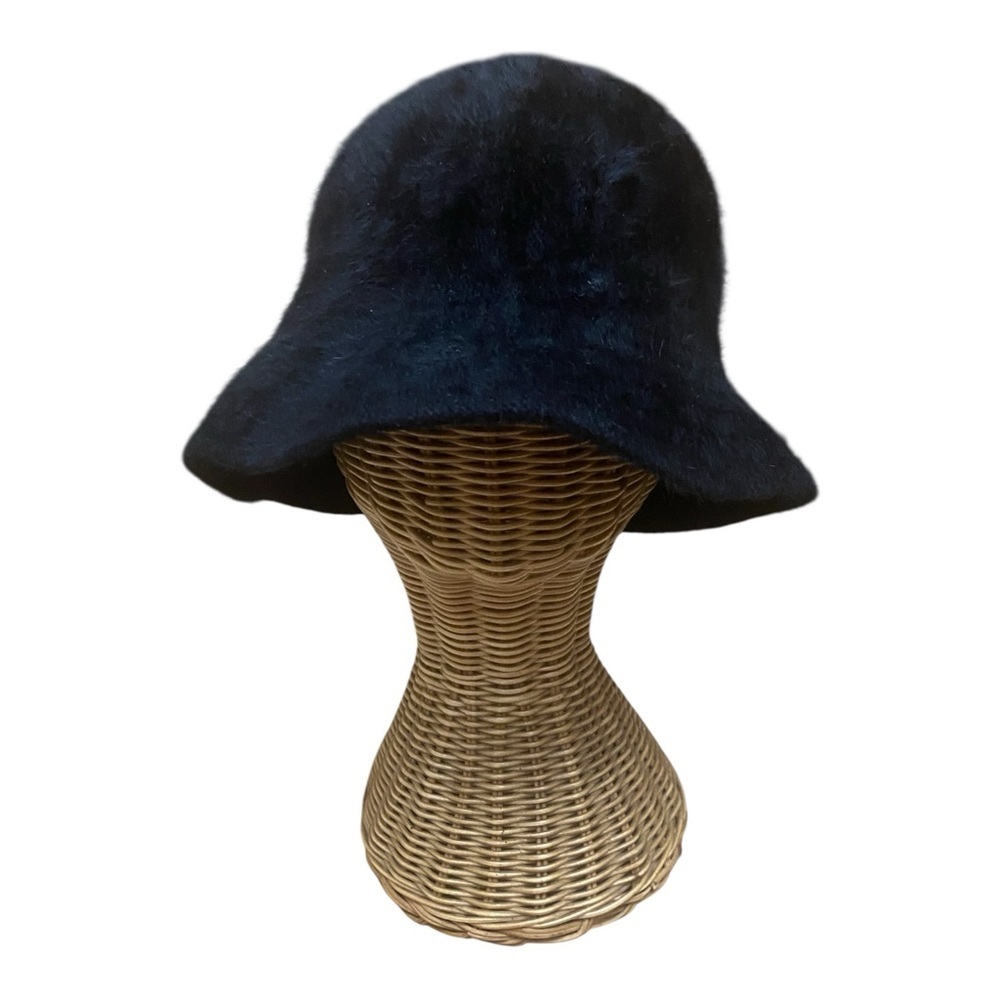 Vintage Womens Angora Wool Blend Black Bucket Hat Y2k Winter Twee
